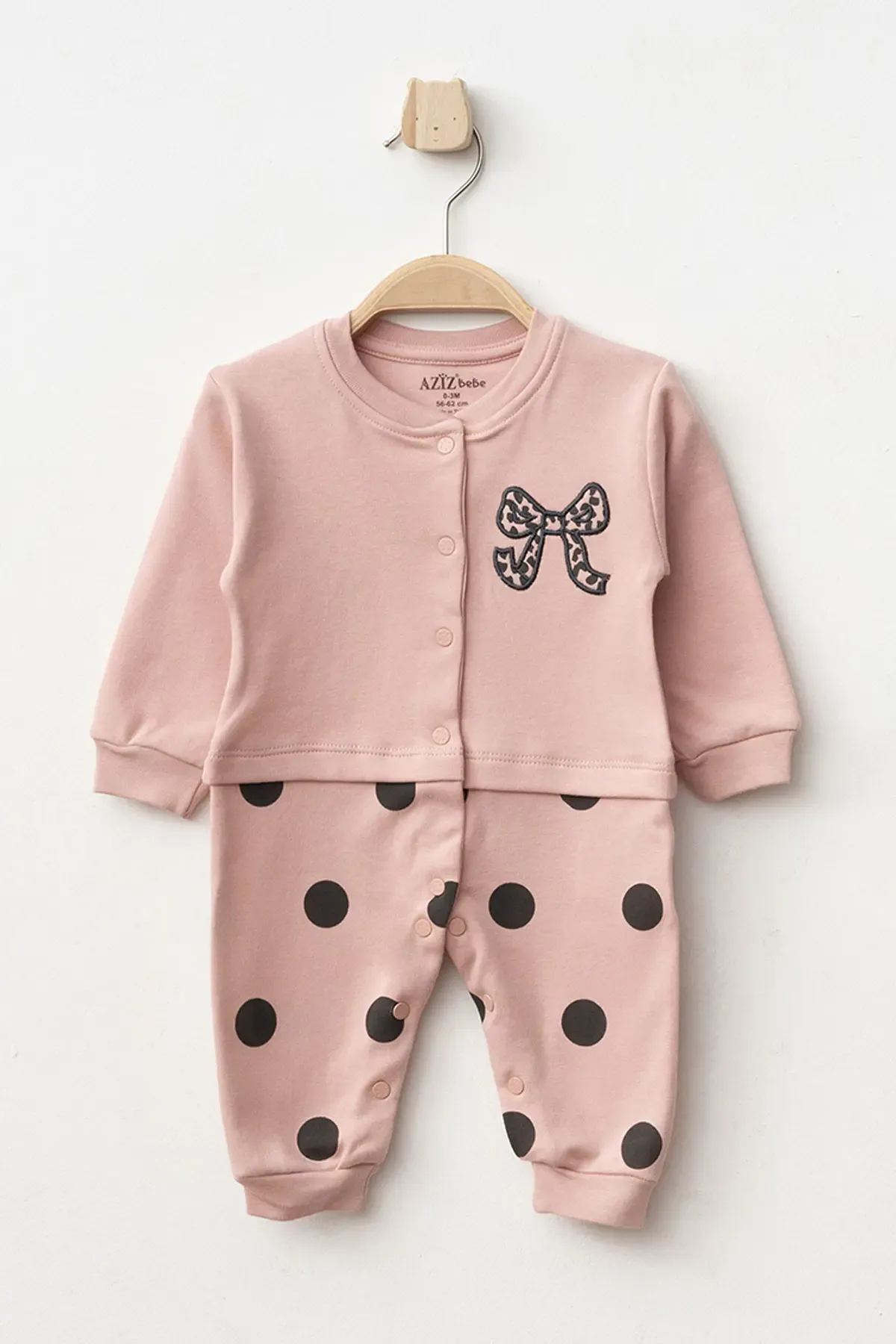 Aziz Bebe Kız Bebek Çıtçıtlı Fiyonk Nakişli %100 Pamuk Tulum 0 Ay 6 Ay