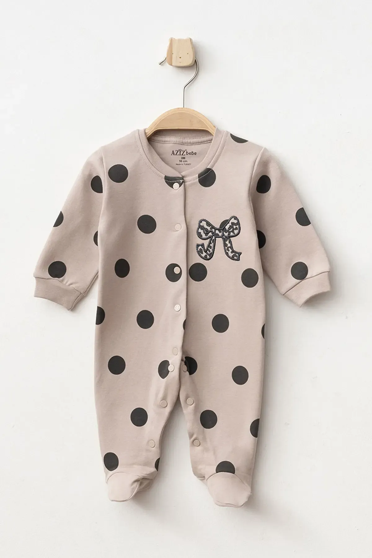 Aziz Bebe Kız Bebek Çıtçıtlı Fiyonk Nakişli Patikli Tulum 0 Ay 6 Ay