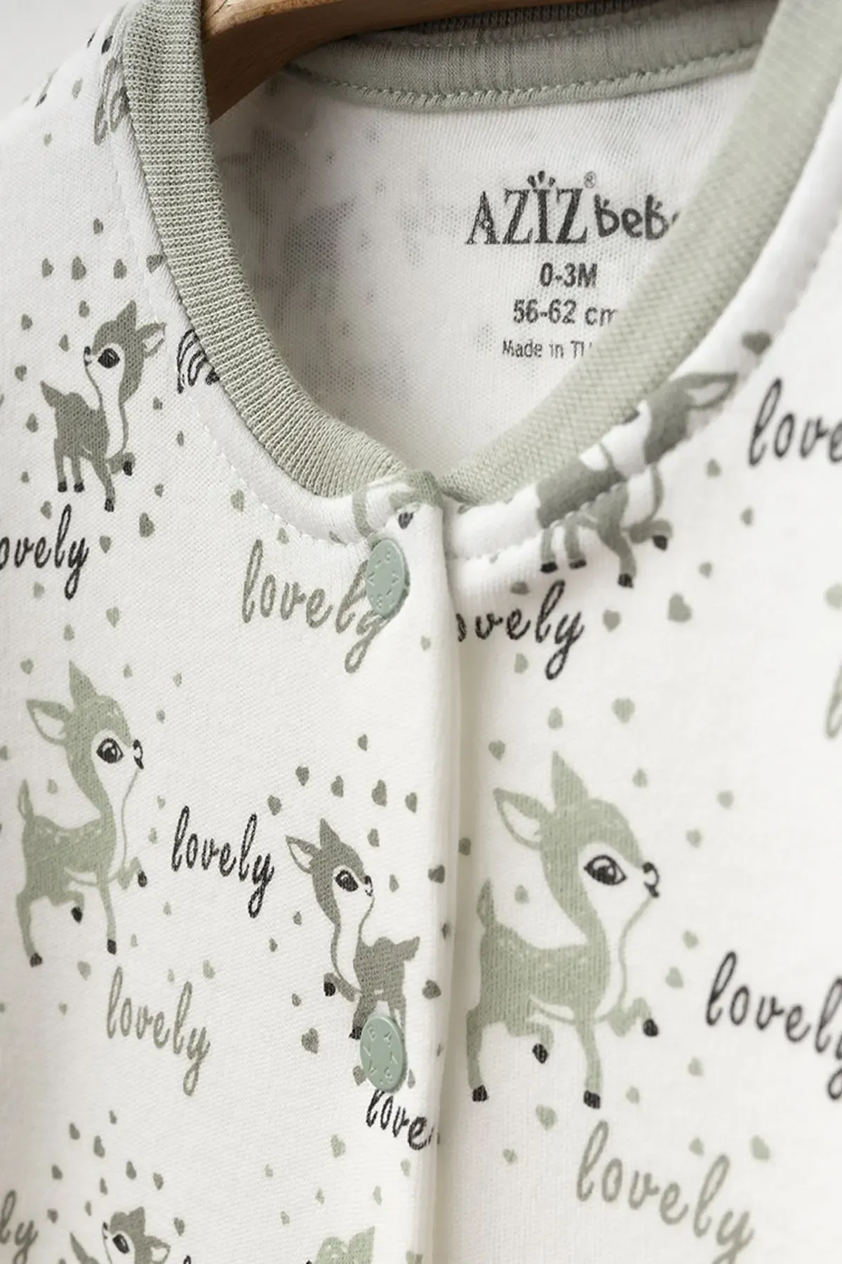 Aziz Bebe Kız Bebek Çıtçıtlı Geyik Desenli Patikli Tulum 0 Ay 6 Ay