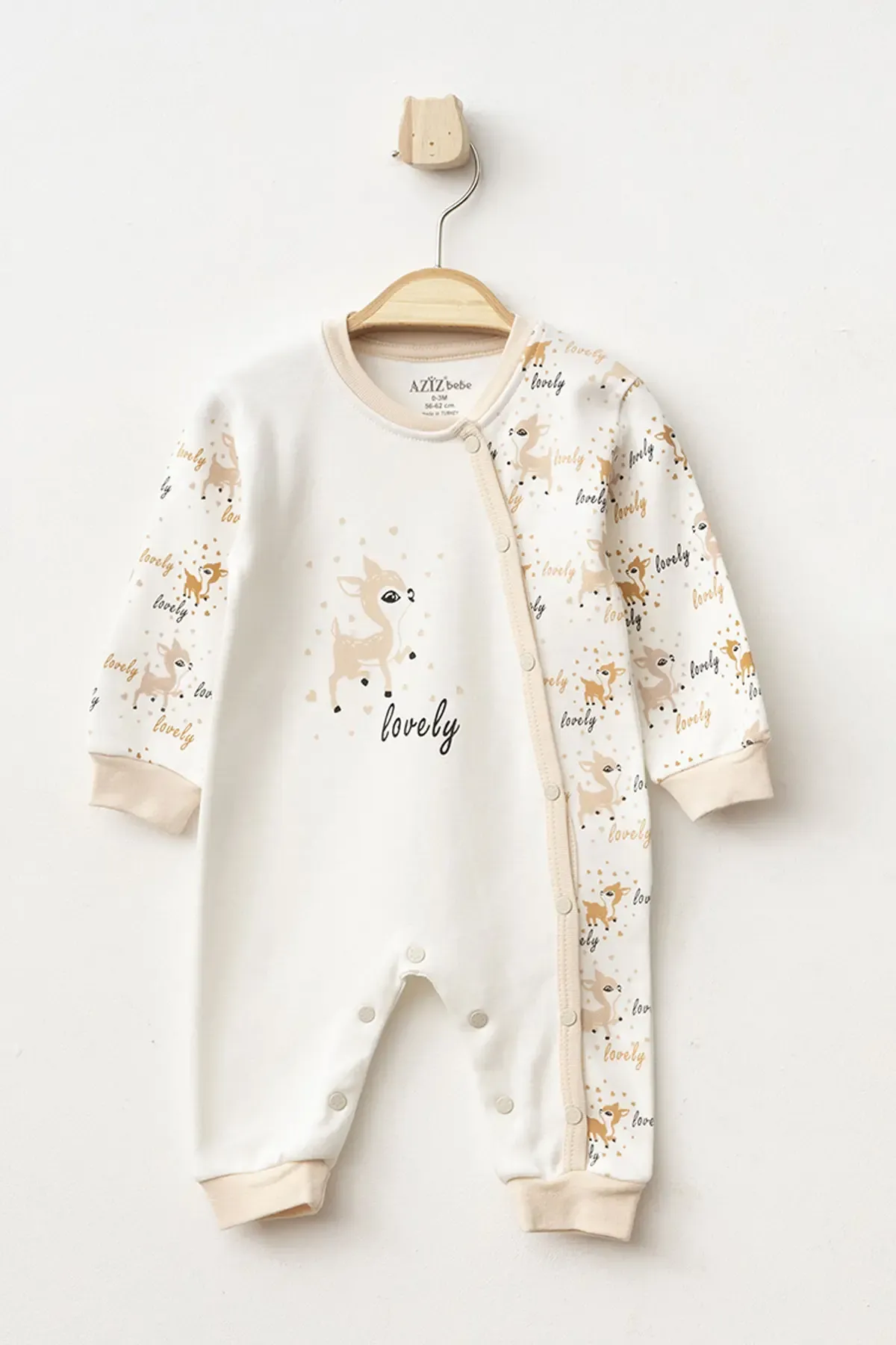 Aziz Bebe Kız Bebek Çıtçıtlı Geyik Desenli Tulum 0 Ay 6 Ay