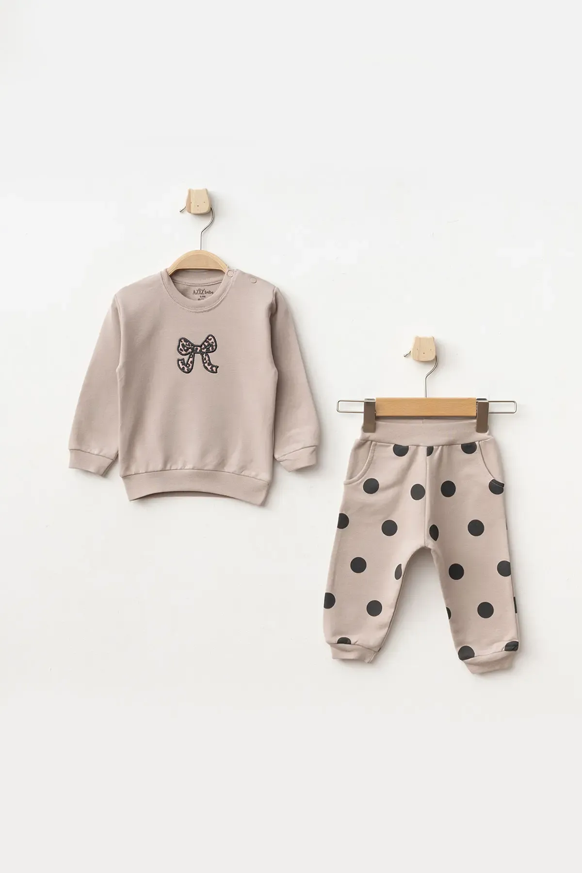 Aziz Bebe Kız Bebek Nakışlı Sweatshirt Pantolon 2 li Alt Üst Bebek Takımı 3 Ay-36 Ay