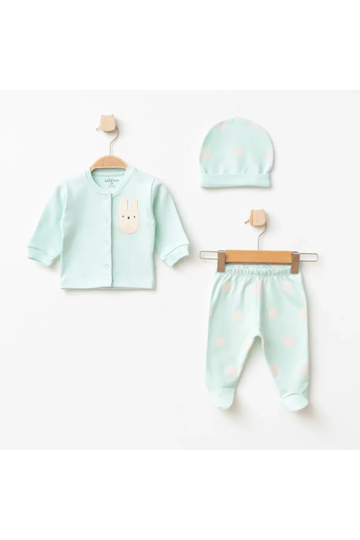 Aziz Bebe Kız Bebek Zıbın Pantolon Bere 3 lü Alt Üst Bebek Takımı 0 Ay-6 Ay