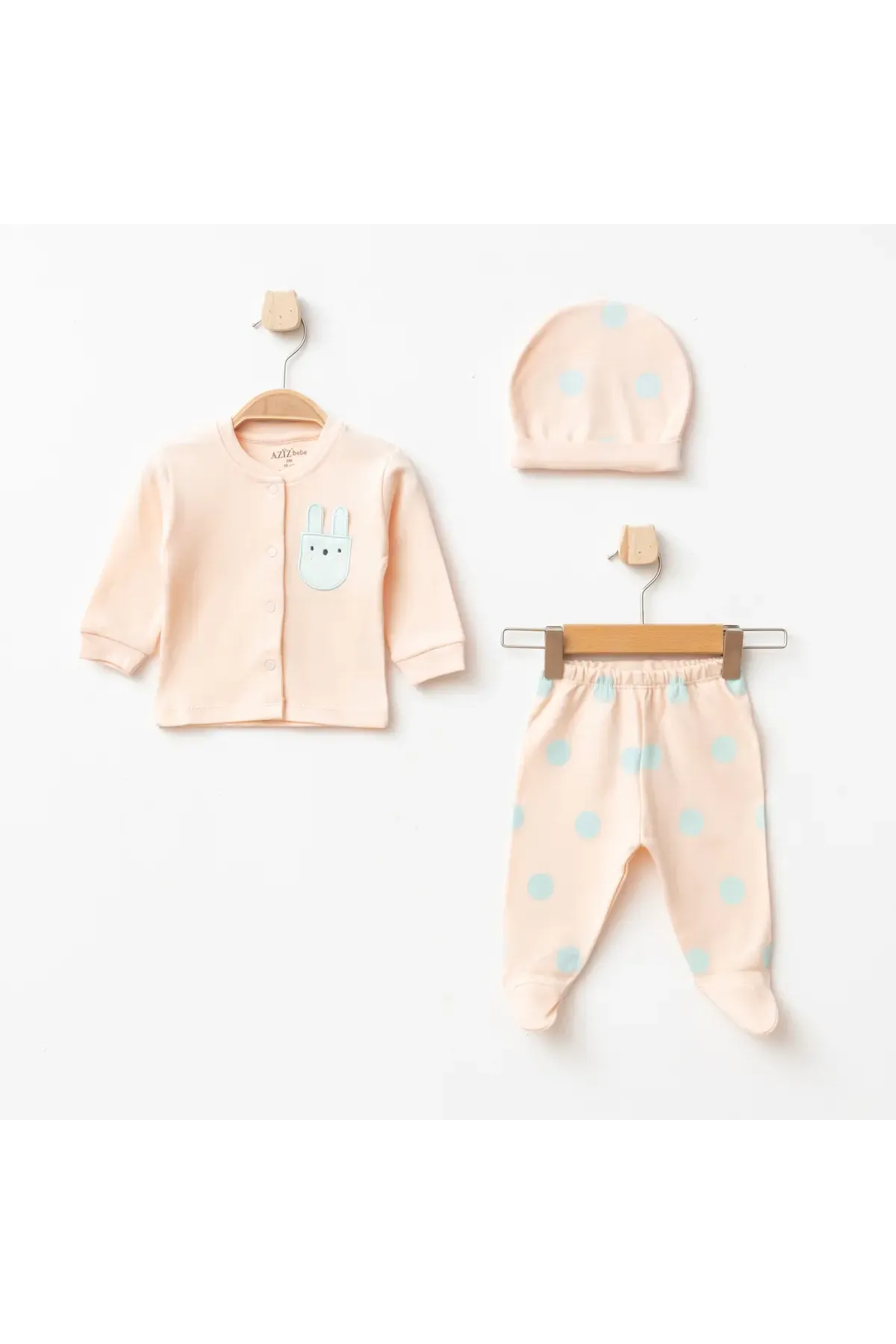 Aziz Bebe Kız Bebek Zıbın Pantolon Bere 3 lü Alt Üst Bebek Takımı 0 Ay-6 Ay