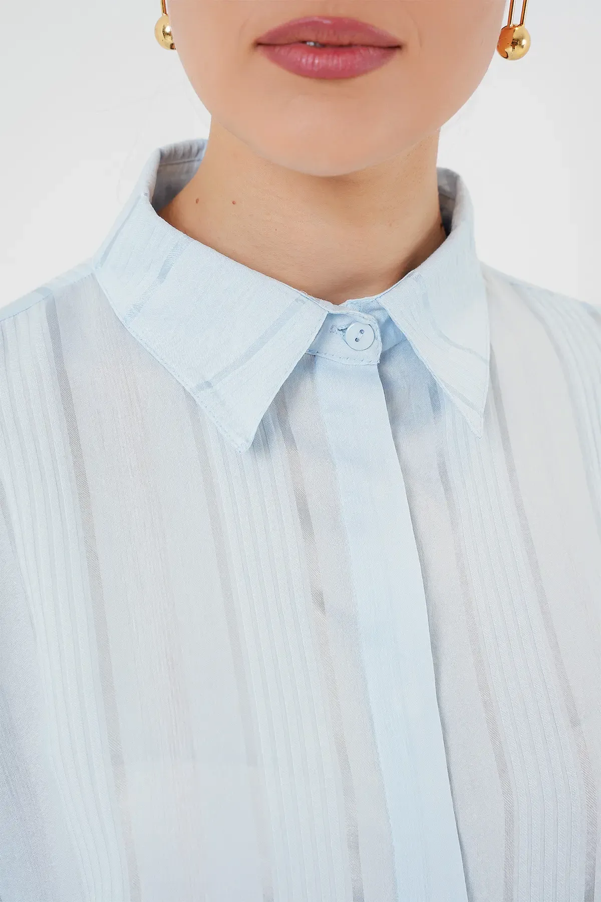 Çizgili Uzun Gömlek Tunik 5947 - Mavi