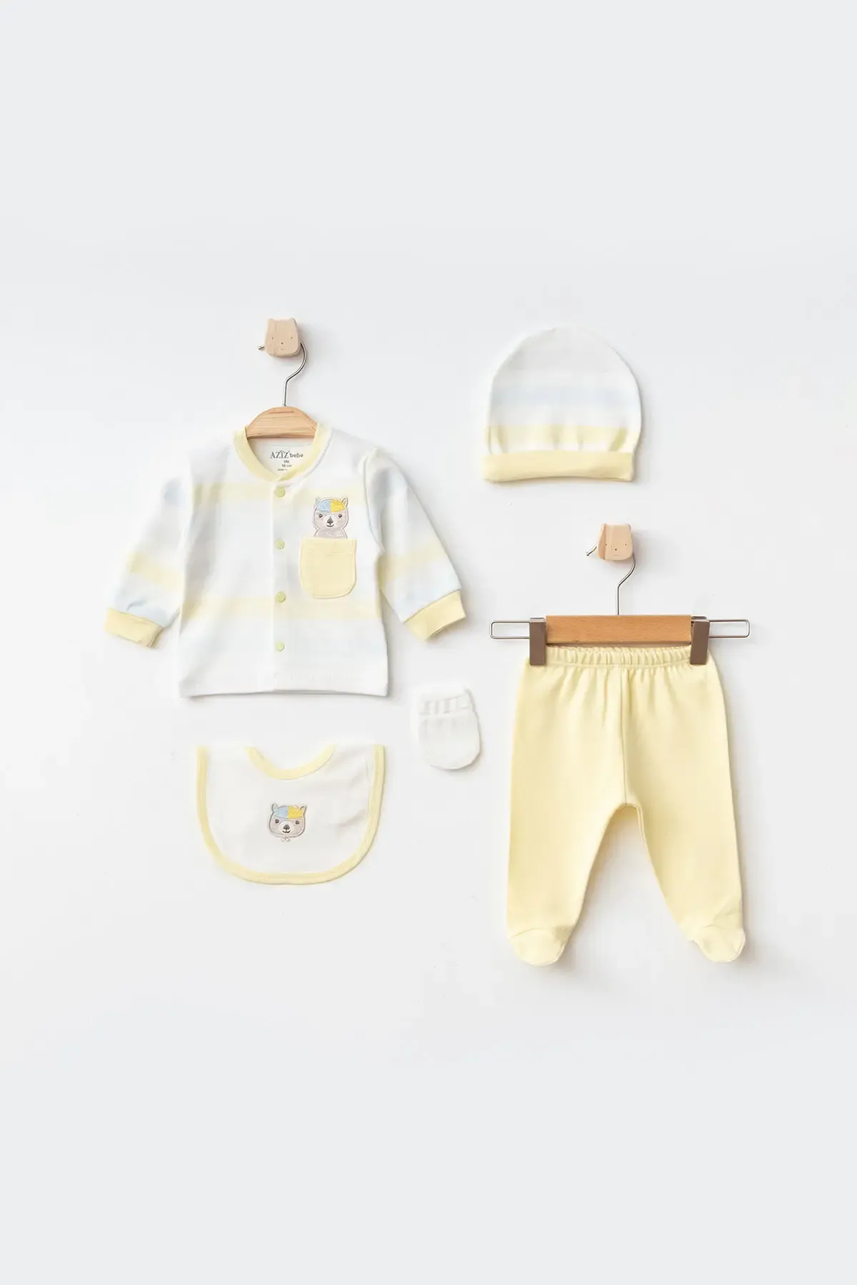 Erkek Bebek Animal Nakışlı 5  Li Hastane Çıkış Seti 0 Ay - 3 Ay