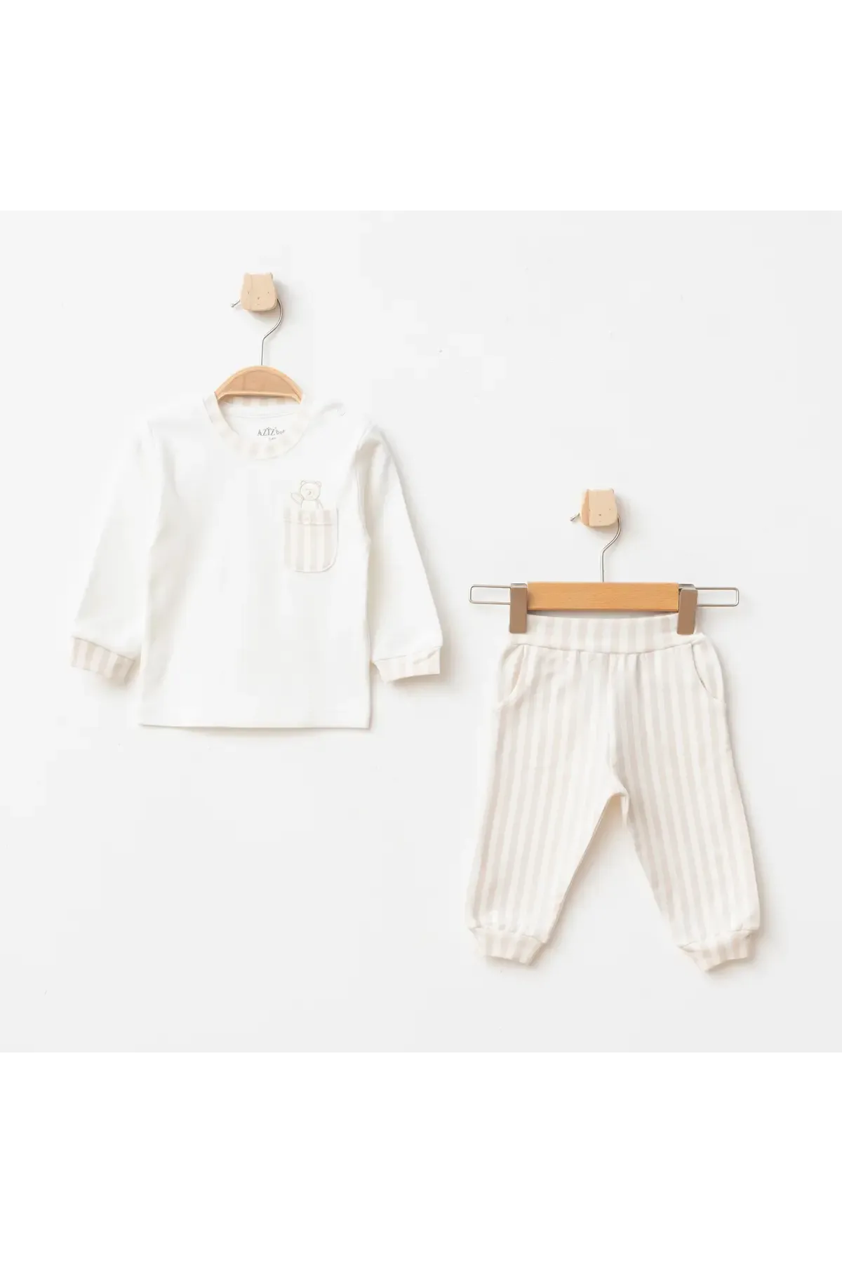 Erkek Bebek Animal Nakışlı Sweatshirt Pantolon T-shirt 3  lü Alt Üst Bebek Takımı 3Ay-36Ay