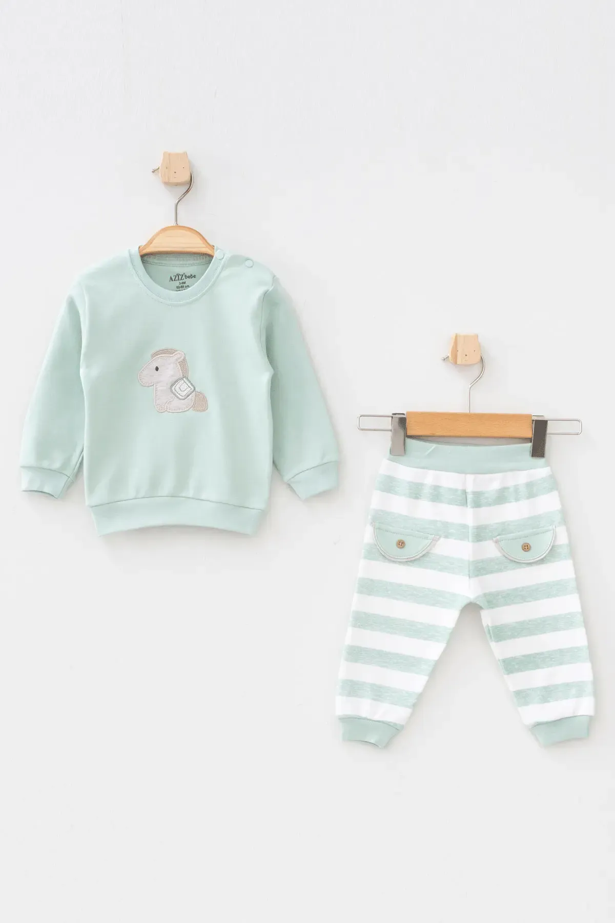 Erkek Bebek At Nakışlı Sweatshirt Pantolon 2  li Alt Üst Bebek Takımı 3 Ay - 36 Ay
