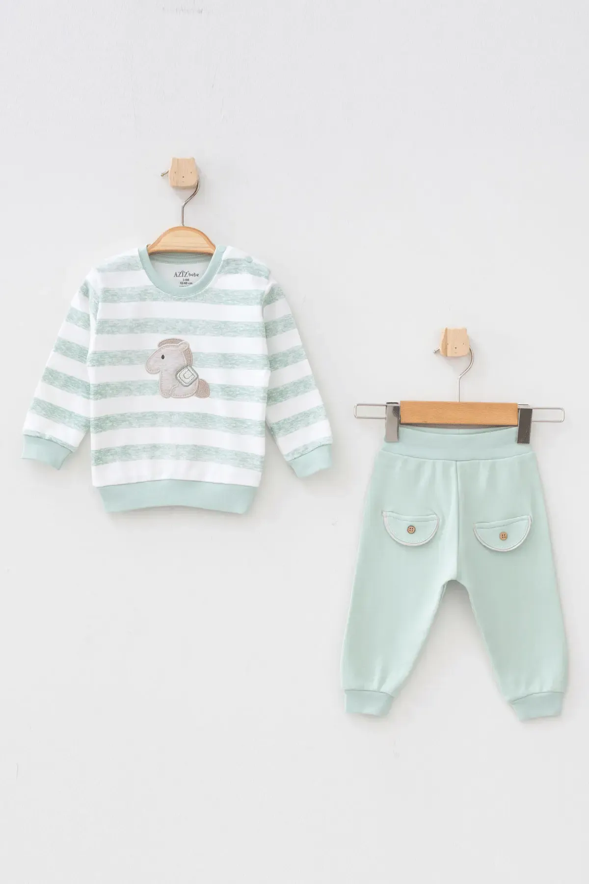 Erkek Bebek At Nakışlı Sweatshirt Pantolon 2  li Alt Üst Bebek Takımı 3 Ay - 36 Ay