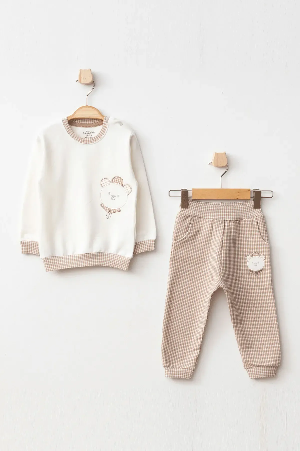 Erkek Bebek Ayı Nakışlı Sweatshirt Pantolon 2  li Alt Üst Bebek Takımı 3 Ay - 36 Ay