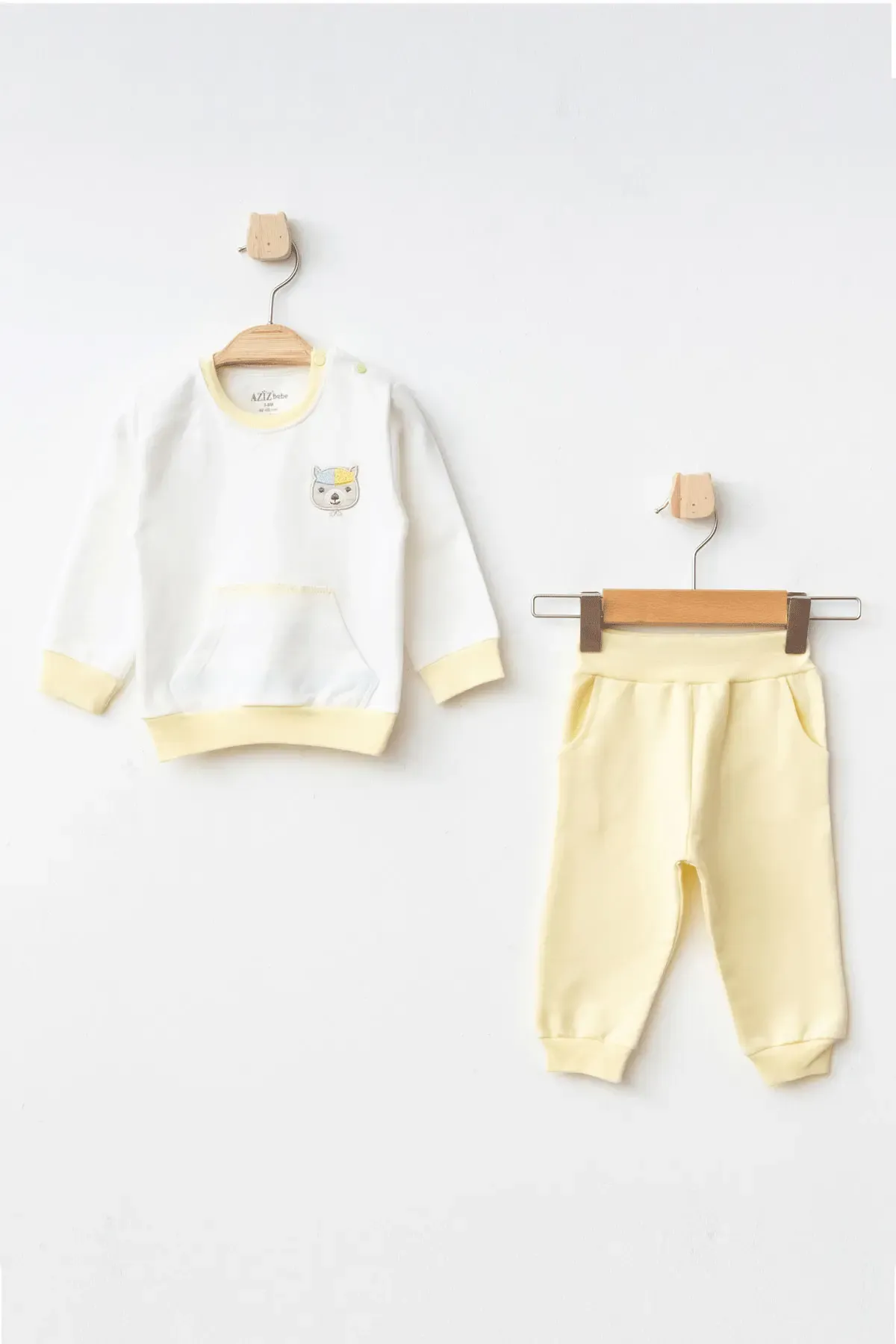 Erkek Bebek Ayı Nakışlı Sweatshirt Pantolon 2  li Alt Üst Bebek Takımı 3 Ay - 36 Ay