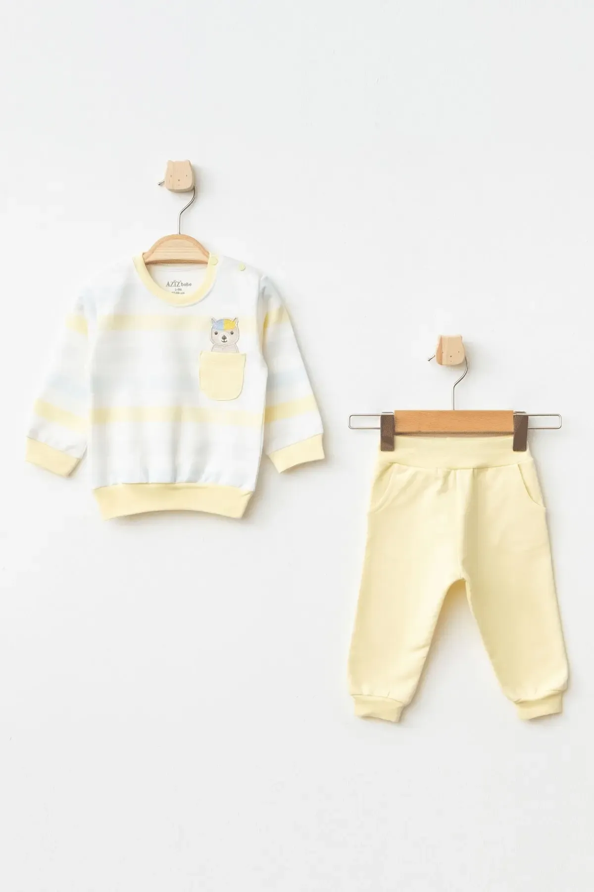 Erkek Bebek Ayı Nakışlı Sweatshirt Pantolon 2  li Alt Üst Bebek Takımı 3 Ay - 36 Ay