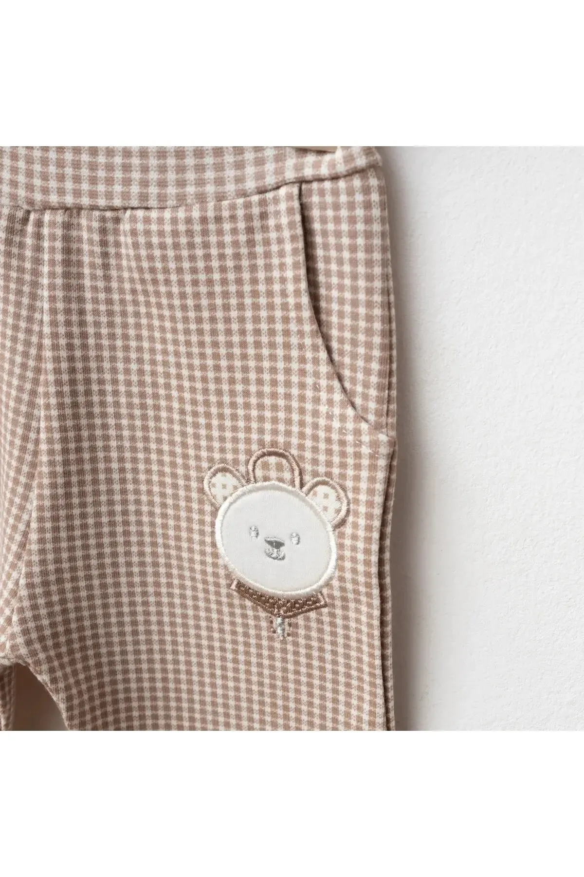 Erkek Bebek Ayı Nakışlı Sweatshirt Yelek Pantolon 3  lü Alt Üst Bebek Takımı 3 Ay - 36 Ay