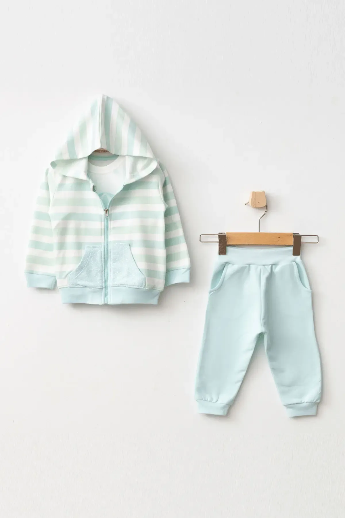 Erkek Bebek Balon Desenli Sweatshirt Pantolon T-shirt 3 lü Alt Üst Bebek Takımı 3Ay - 36Ay