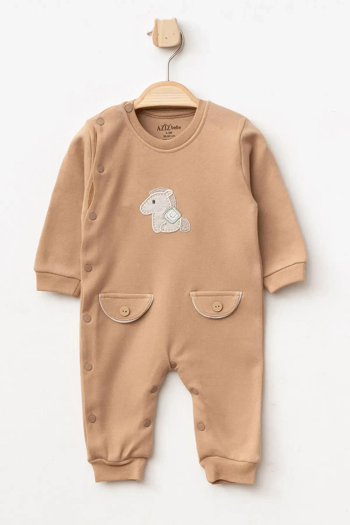 Erkek Bebek Çıtçıtlı At Nakışlı Tulum 0 Ay - 6 Ay