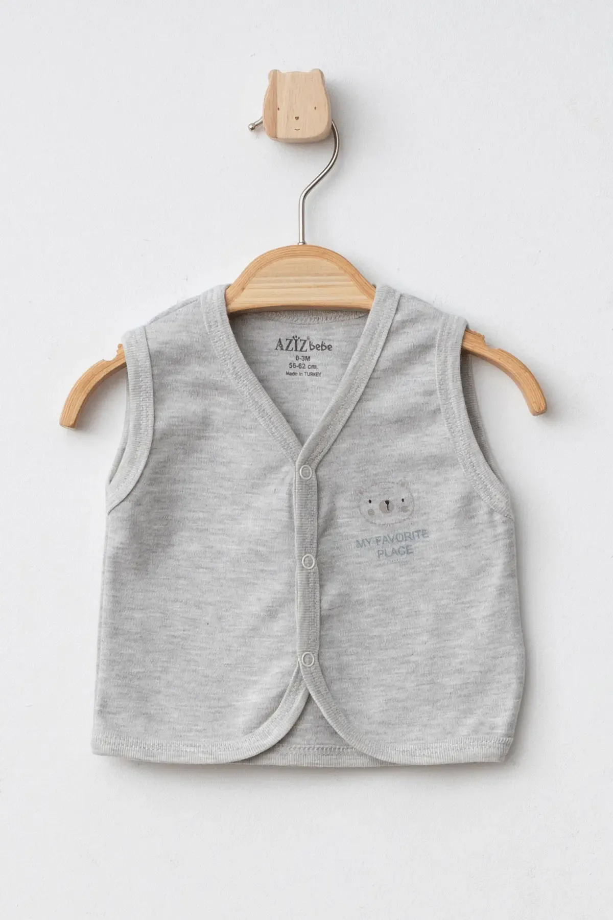 Erkek Bebek Çıtçıtlı Ayı Desenli Yelek 3 Ay - 24 Ay