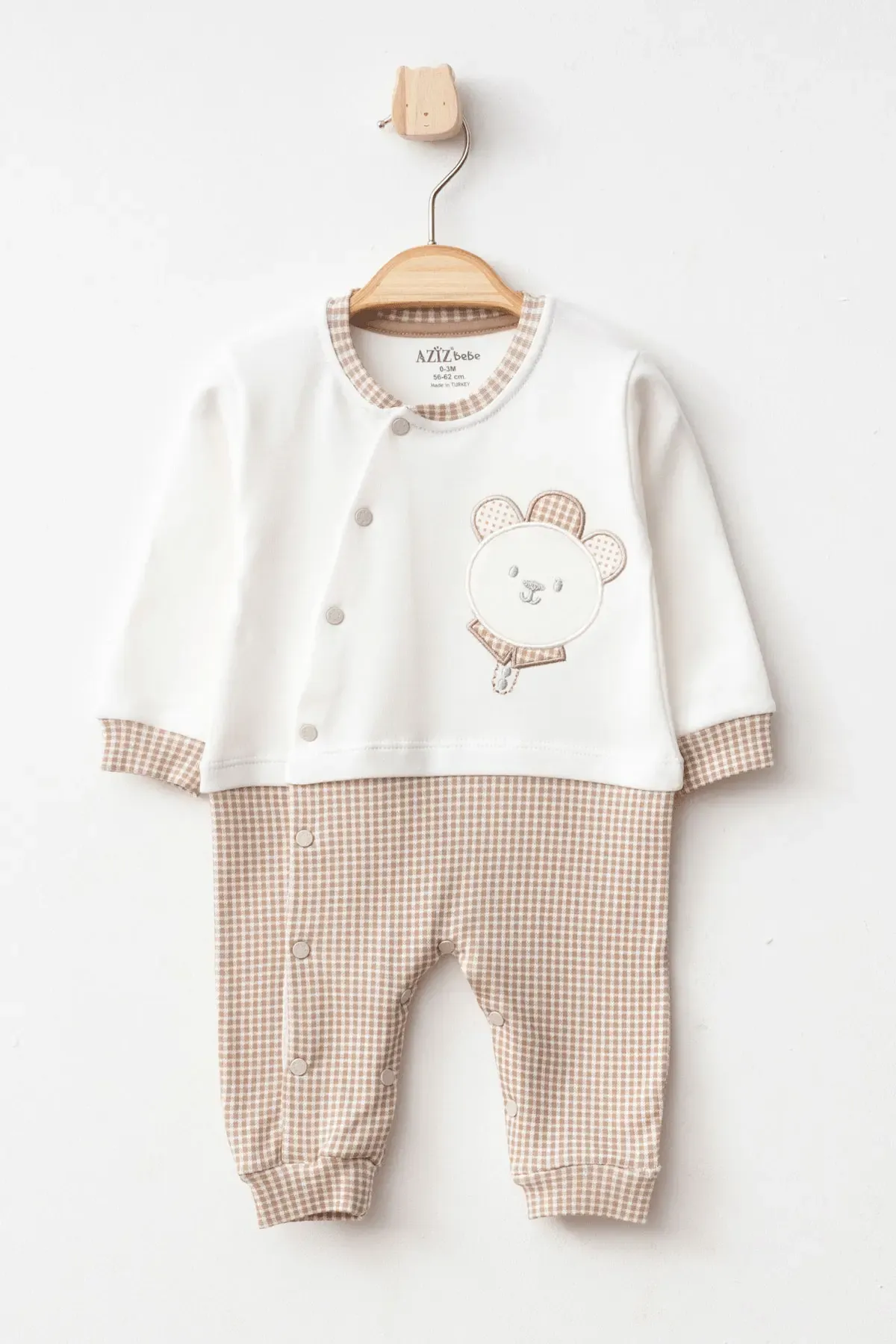 Erkek Bebek Çıtçıtlı Ayı Nakışlı Tulum 0 Ay - 6 Ay