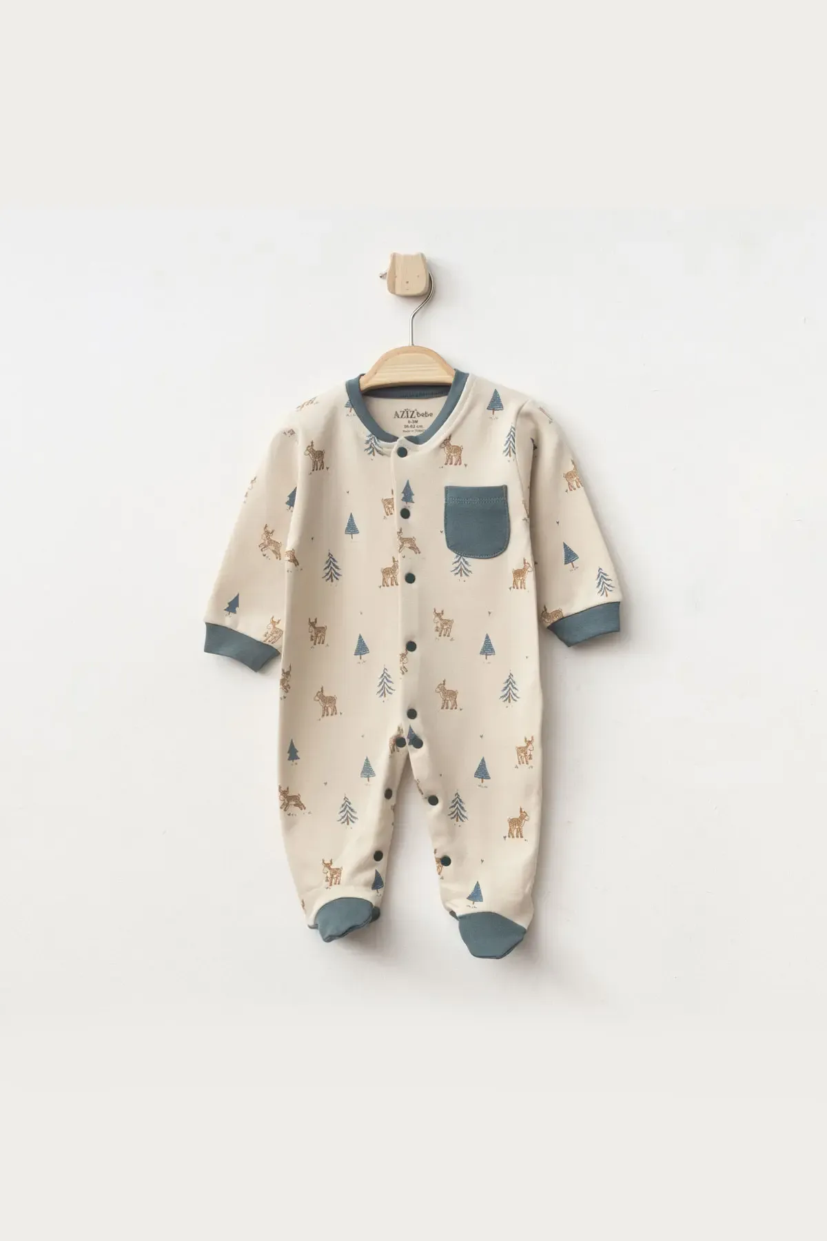 Erkek Bebek Çıtçıtlı Geyik Desenli Patikli Tulum 0 Ay - 6 Ay - LCW