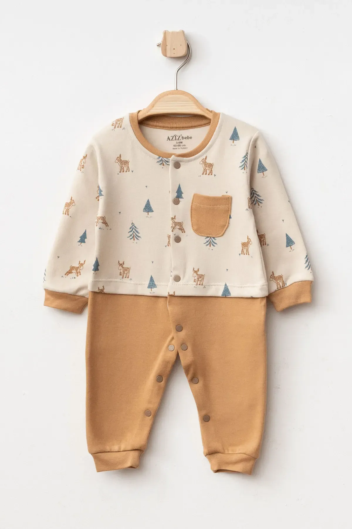 Erkek Bebek Çıtçıtlı Geyik Desenli Tulum 0 Ay - 6 Ay