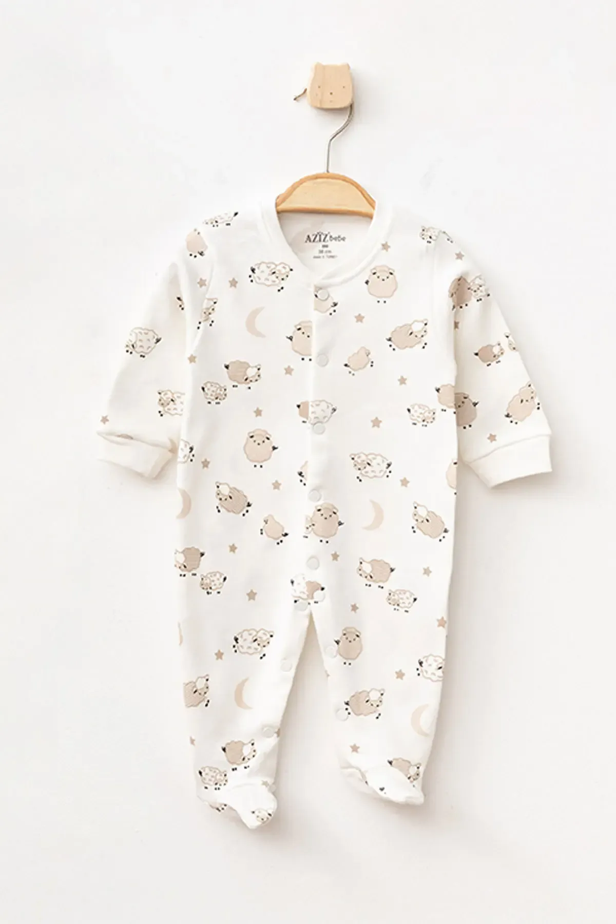 Erkek Bebek Çıtçıtlı Kuzu Desenli Patikli Tulum 0 Ay - 6 Ay