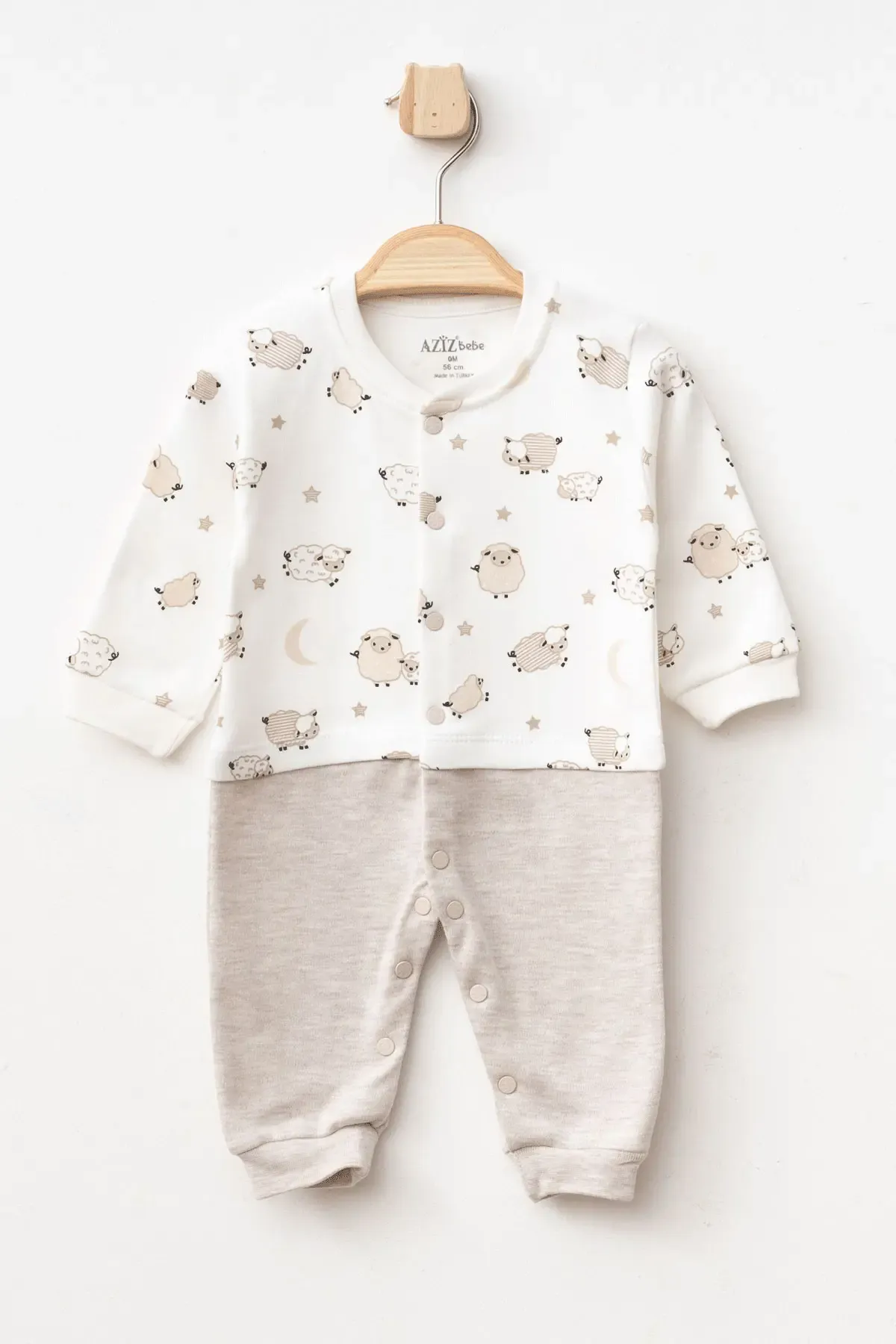 Erkek Bebek Çıtçıtlı Kuzu Desenli Tulum 0 Ay - 6 Ay