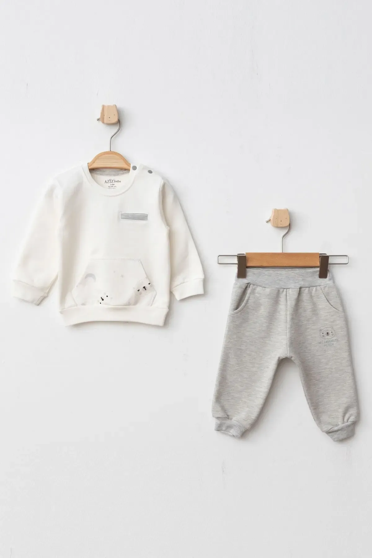 Erkek Bebek Desenli Sweatshirt Pantolon 2  li Alt Üst Bebek Takımı 3 Ay - 36 Ay