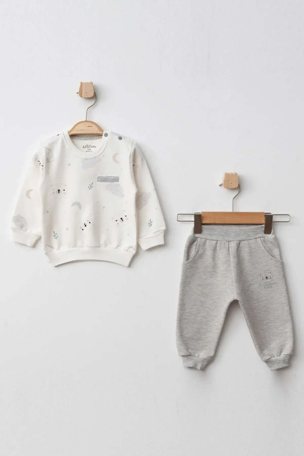 Erkek Bebek Desenli Sweatshirt Pantolon 2  li Alt Üst Bebek Takımı 3 Ay - 36 Ay