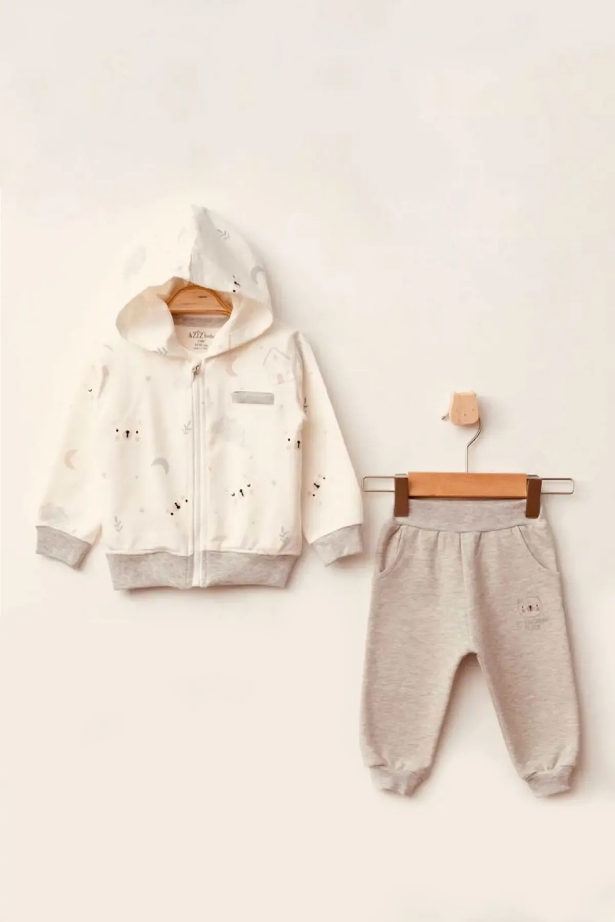 Erkek Bebek Desenli Sweatshirt Pantolon T-shirt 3 lü Alt Üst Bebek Takımı 3 Ay-36 Ay