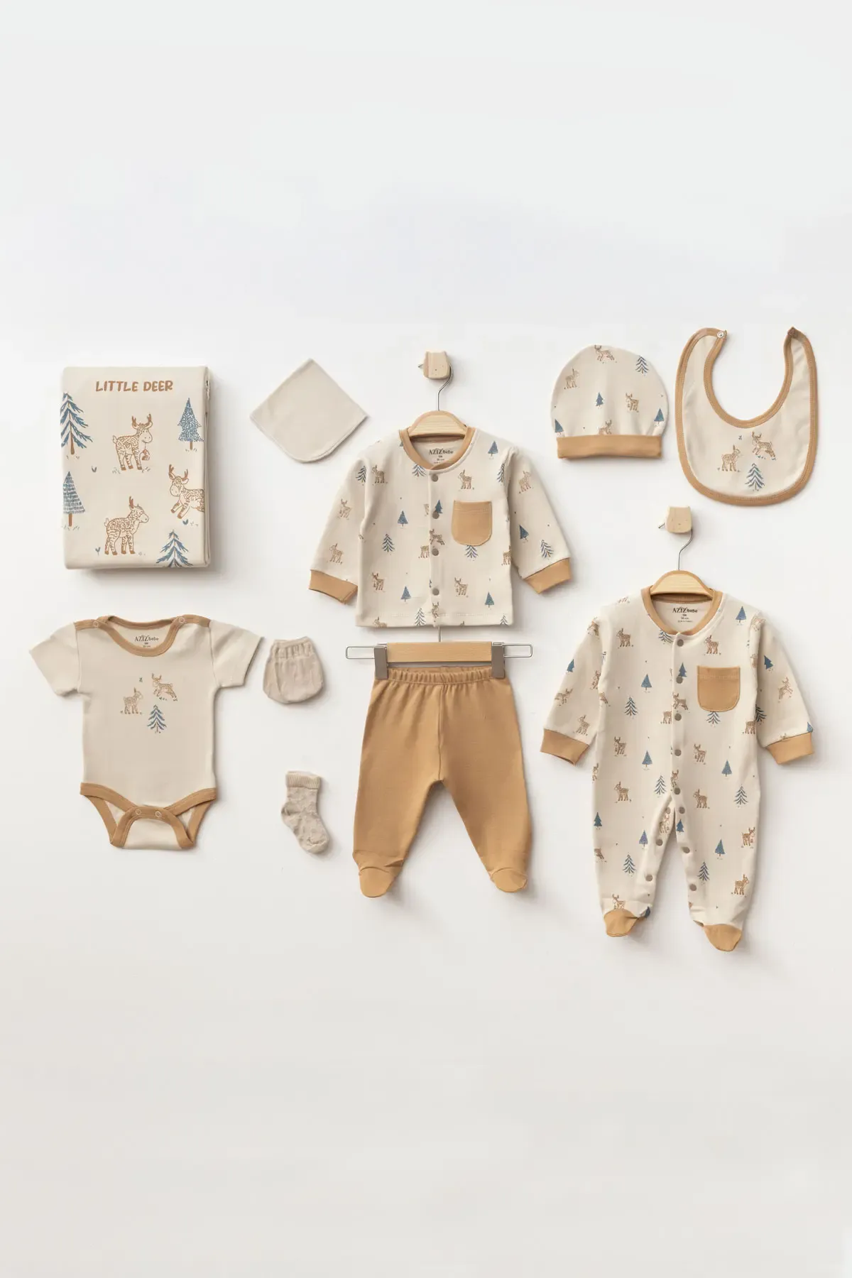 Erkek Bebek Geyik Desenli 10  Lu Hastane Çıkış Seti 0 Ay - 3 Ay