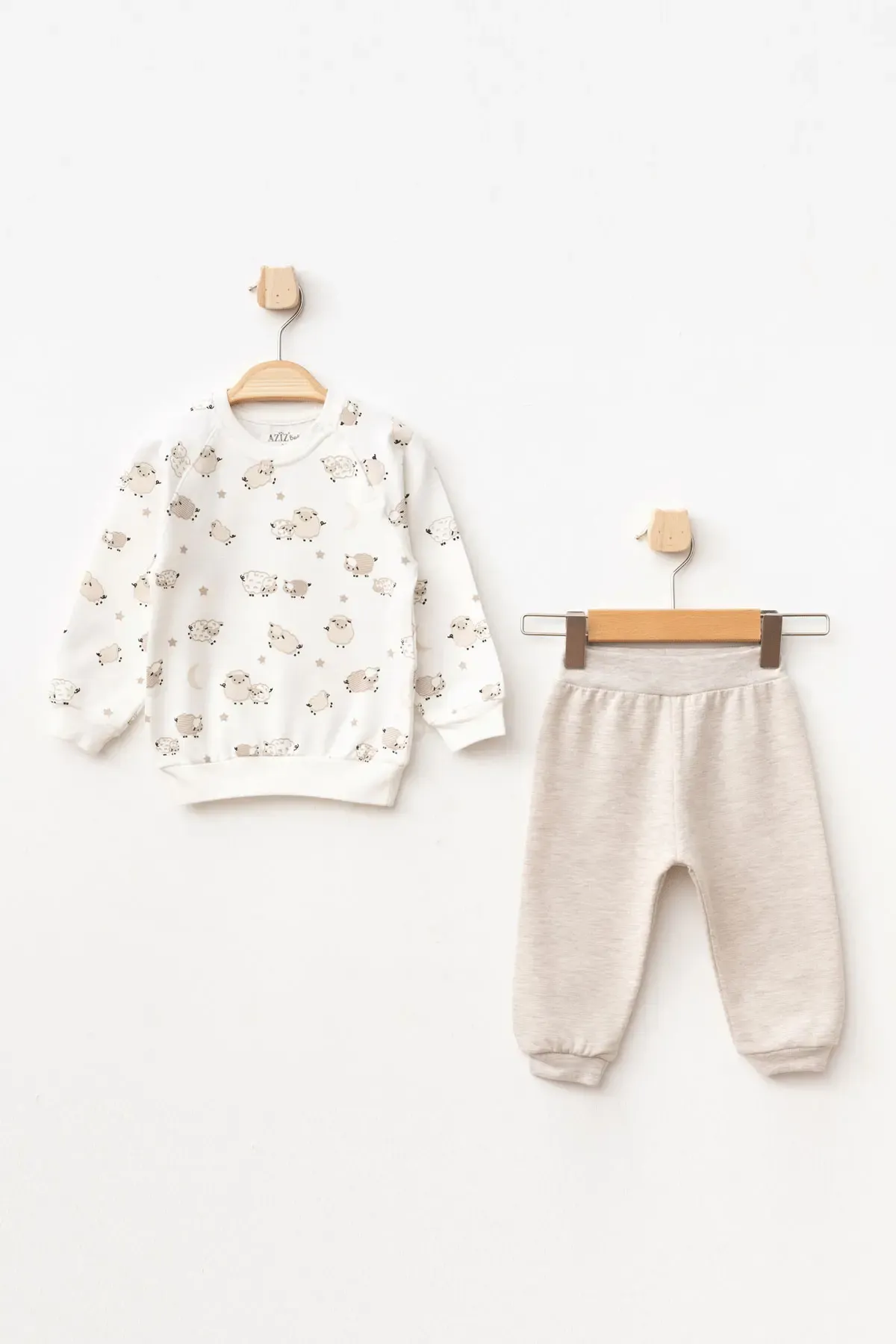 Erkek Bebek Kuzu Desenli Sweatshirt Pantolon 2  li Alt Üst Bebek Takımı 3 Ay - 18 Ay