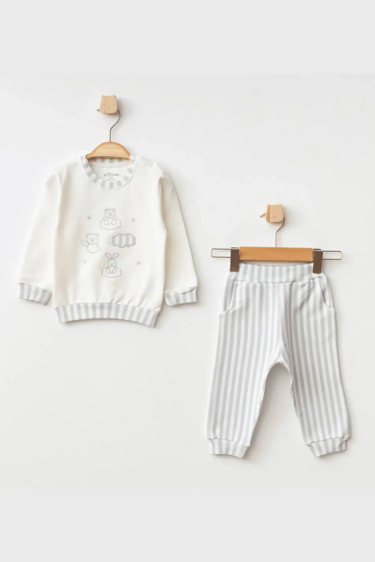 Erkek Bebek Nakışlı Sweatshirt Pantolon 2  li Alt Üst Bebek Takımı 3 Ay - 36 Ay