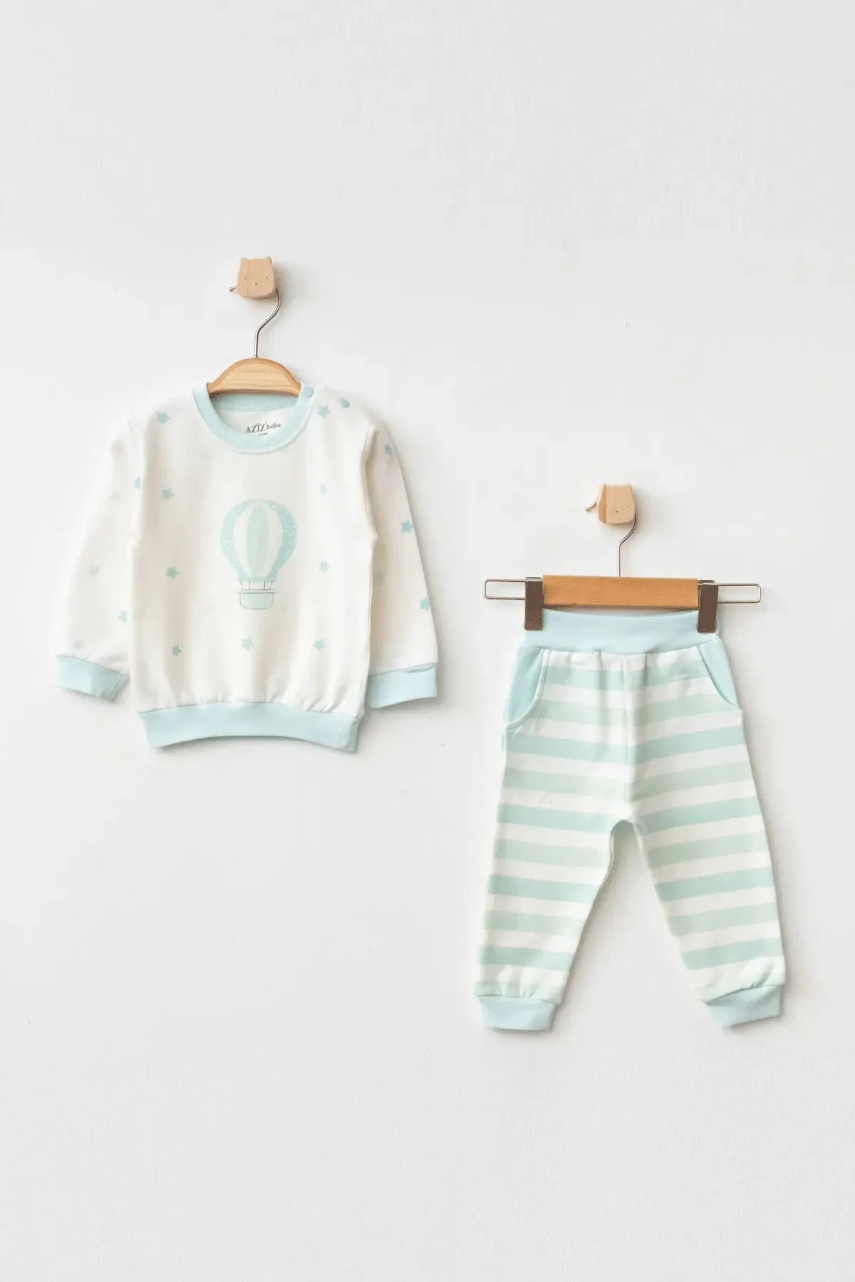 Erkek Bebek Yıldız Balon Desenli Sweatshirt Pantolon 2  li Alt Üst Bebek Takımı 3 Ay-36 Ay