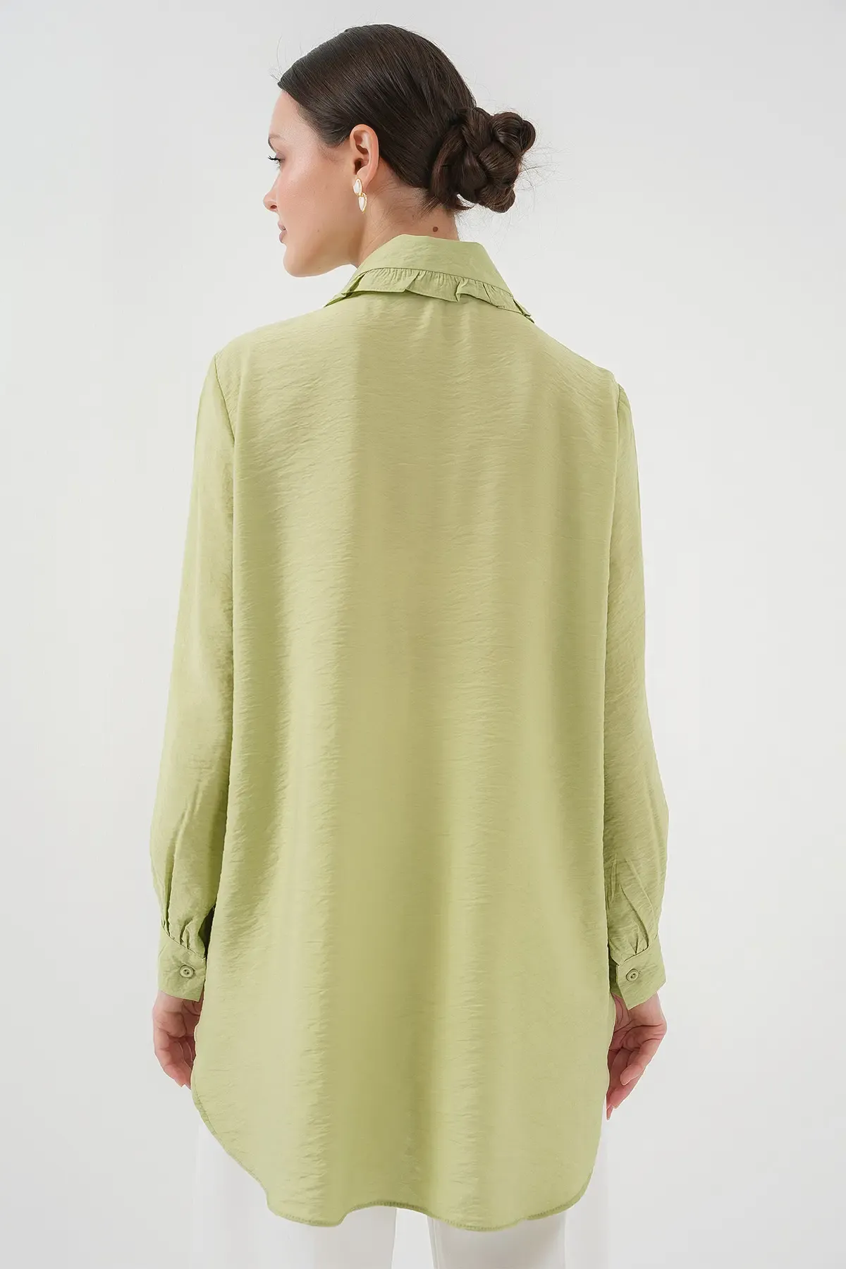 Fırfırlı Uzun Gömlek Tunik 5952 - Çağla