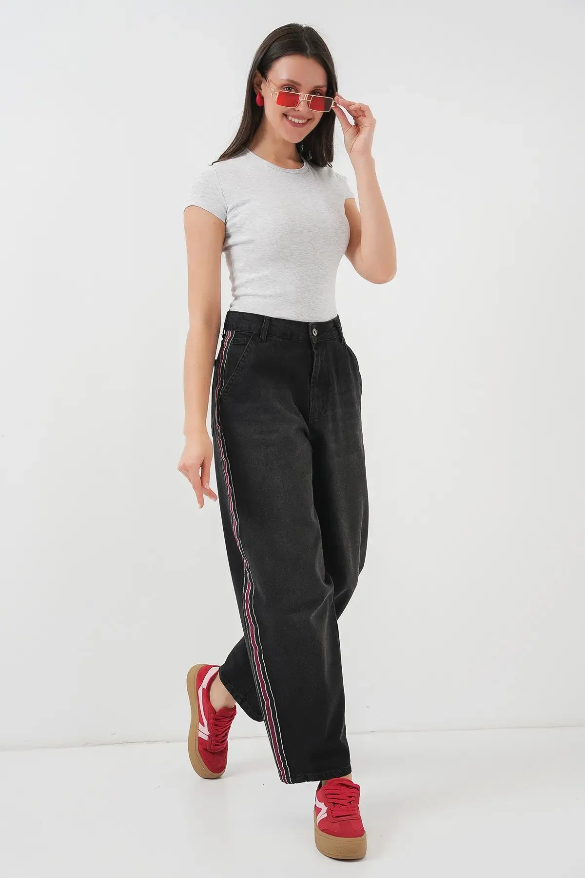 Kadın Baggy Kot Pantolon 6700 - Siyah