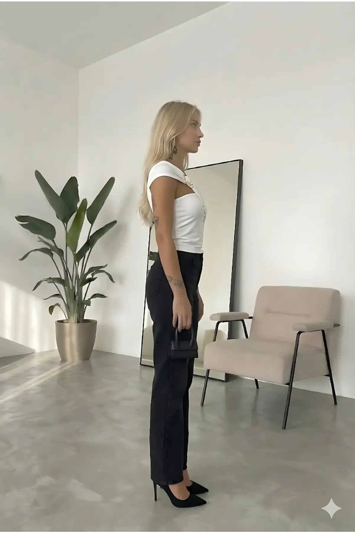 Kadın Beyaz Gold Toka Detay Omuz Drape Detaylı Sandy Bluz HZL26W-FRY123741