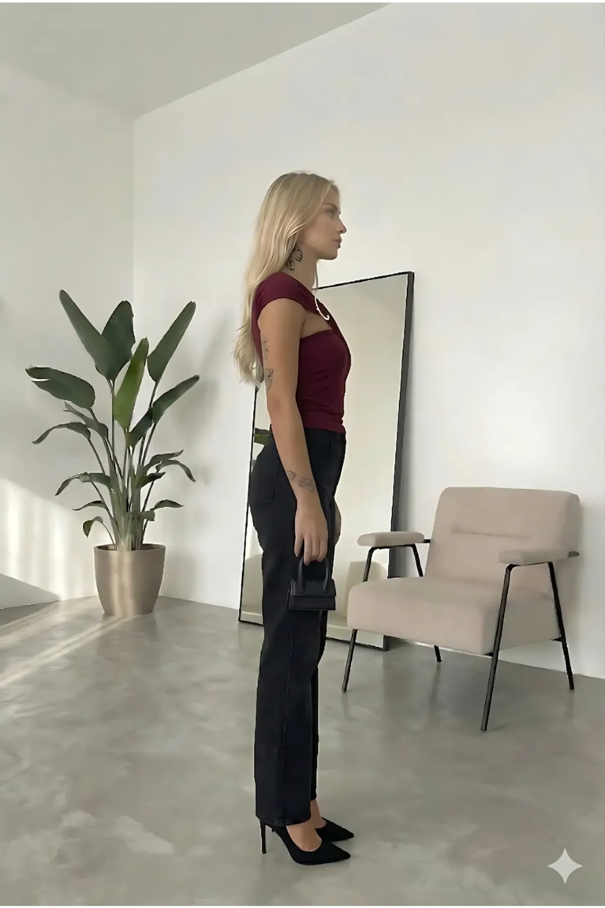 Kadın Bordo Gold Toka Detay Omuz Drape Detaylı Sandy Bluz HZL26W-FRY123741