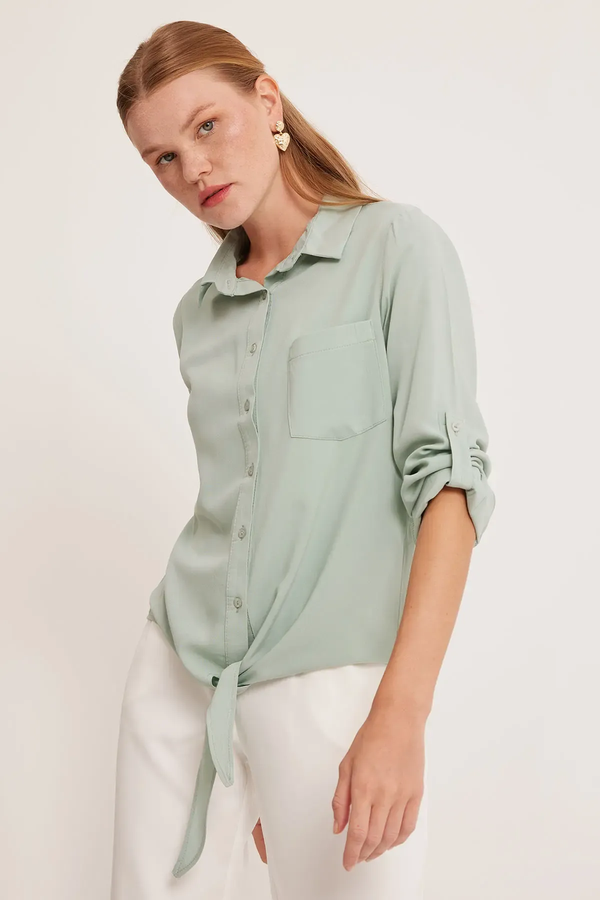 Kadın Çağla Yeşili Viskon Gömlek 20237