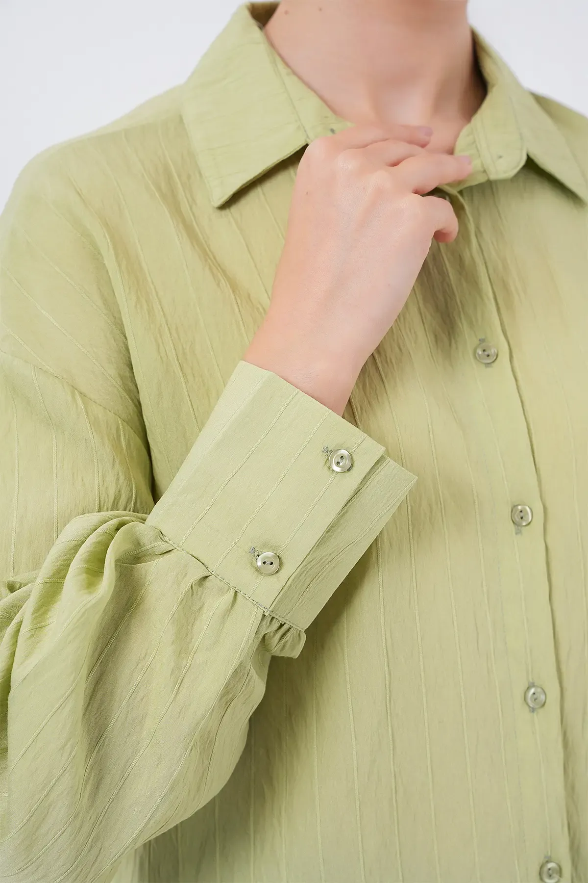 Kadın Çizgili Uzun Gömlek Tunik 5963 - E.Yeşil