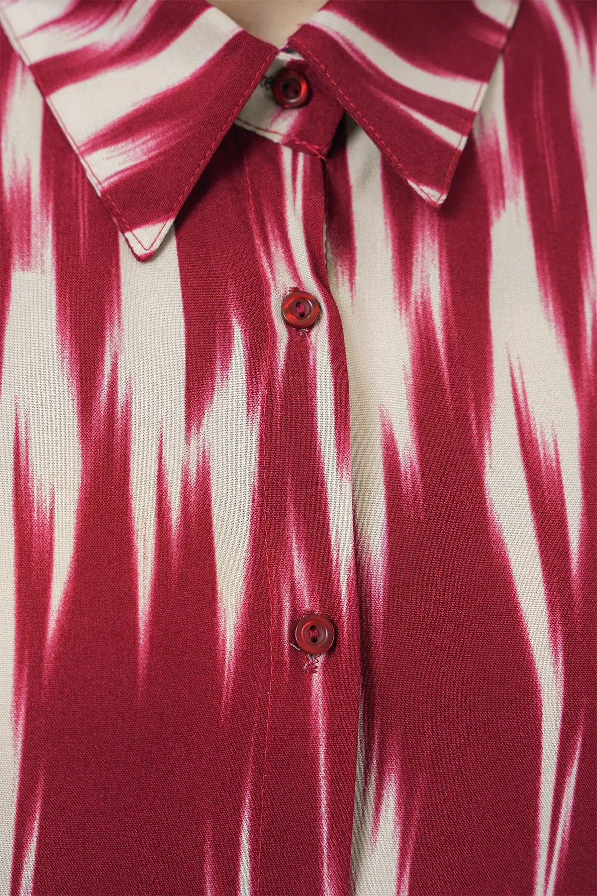 Kadın Desenli Oversize Gömlek 20301 - Kırmızı