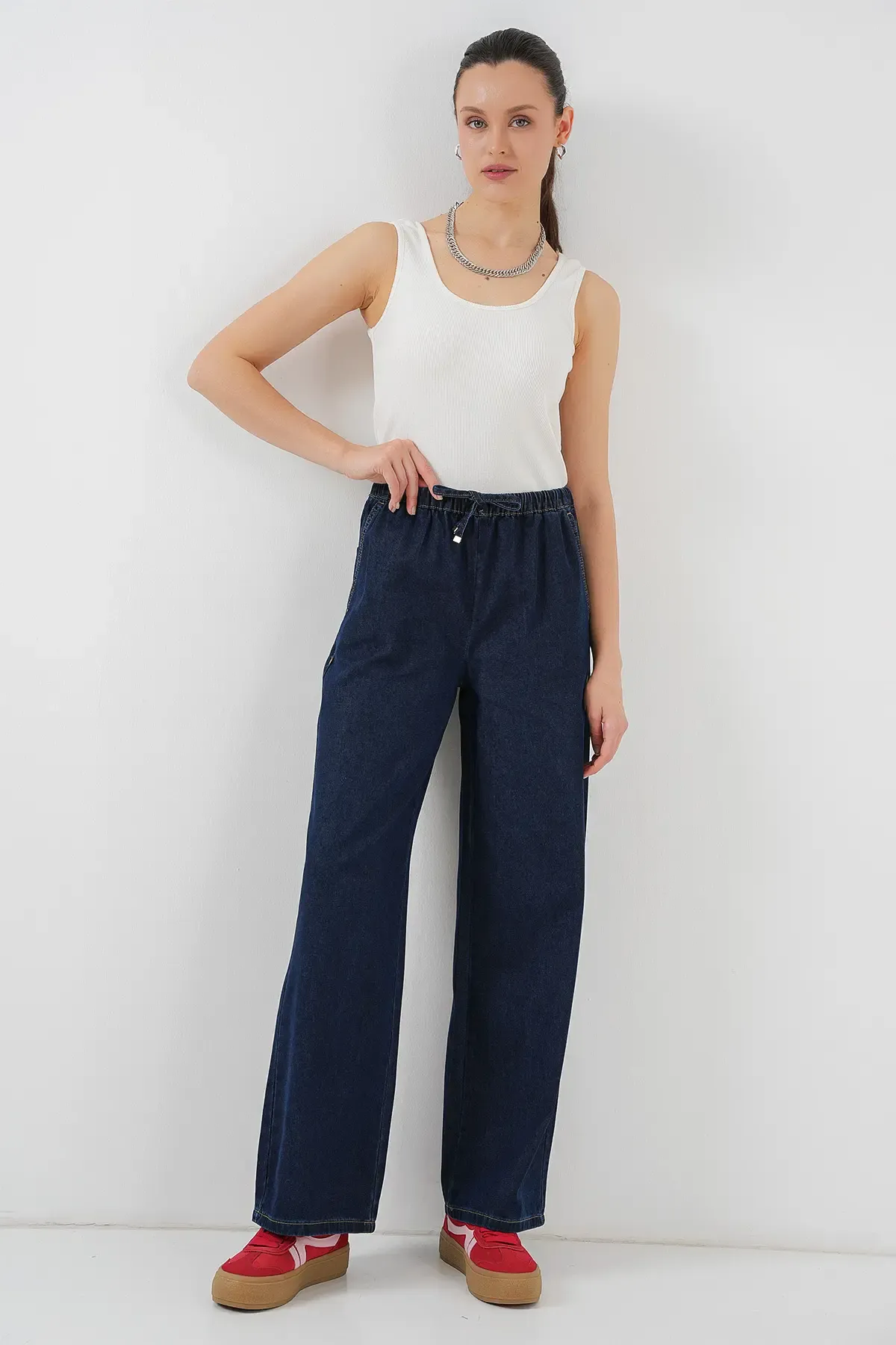 Kadın Geniş Paça Kot Pantolon 6706 - Lacivert