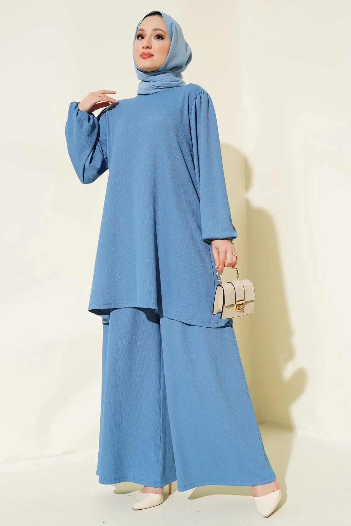 Kadın İndigo Tunik Pantolon Alt Üst Takım 6663