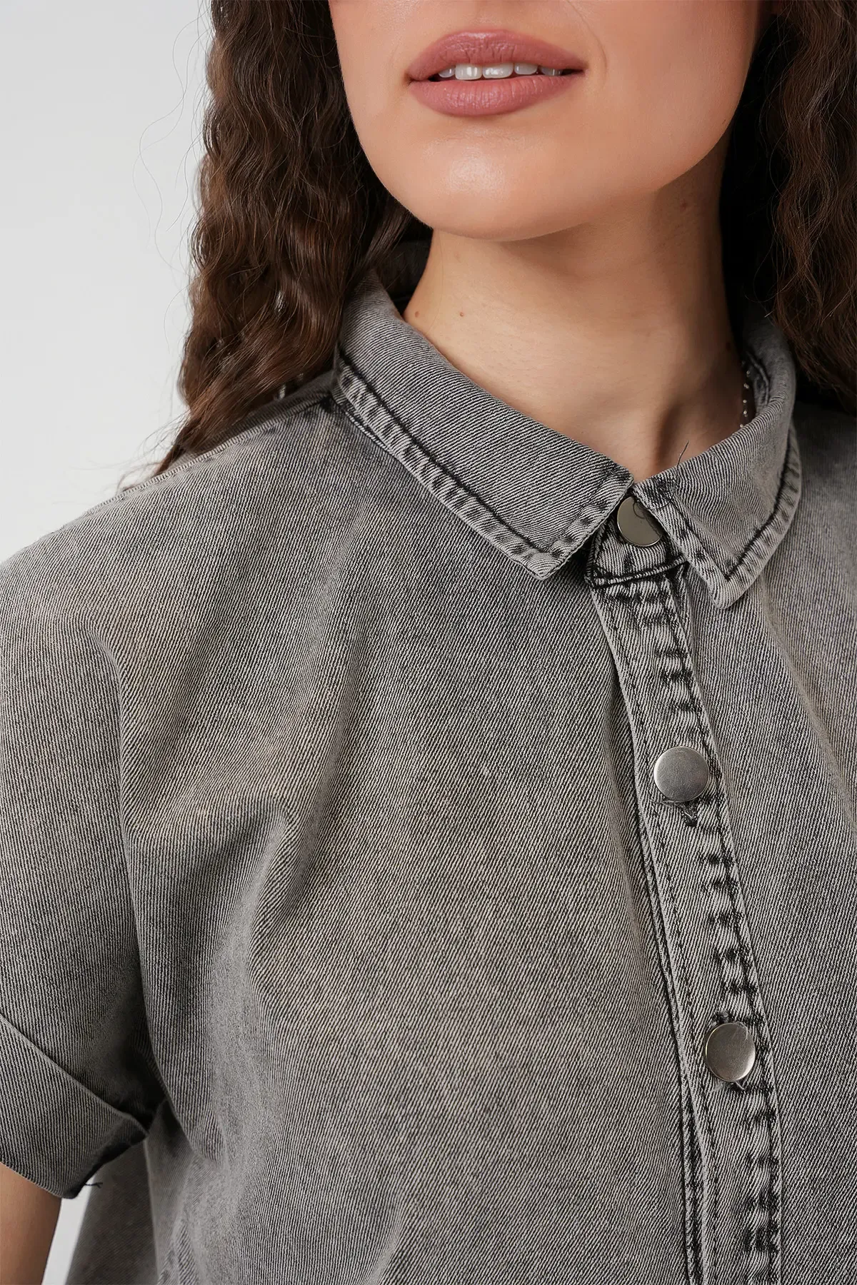 Kadın Kısa Kot Elbise 2530 - Füme