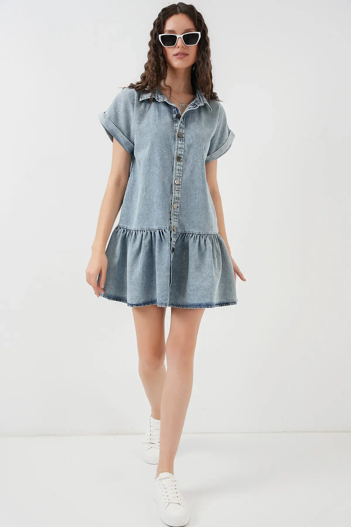 Kadın Kısa Kot Elbise 2530 - Mavi
