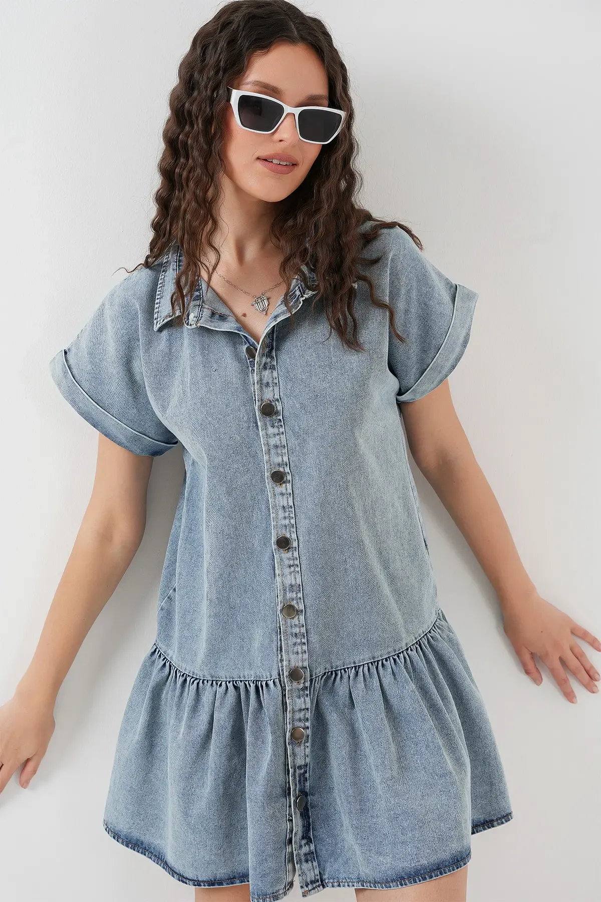 Kadın Kısa Kot Elbise 2530 - Mavi