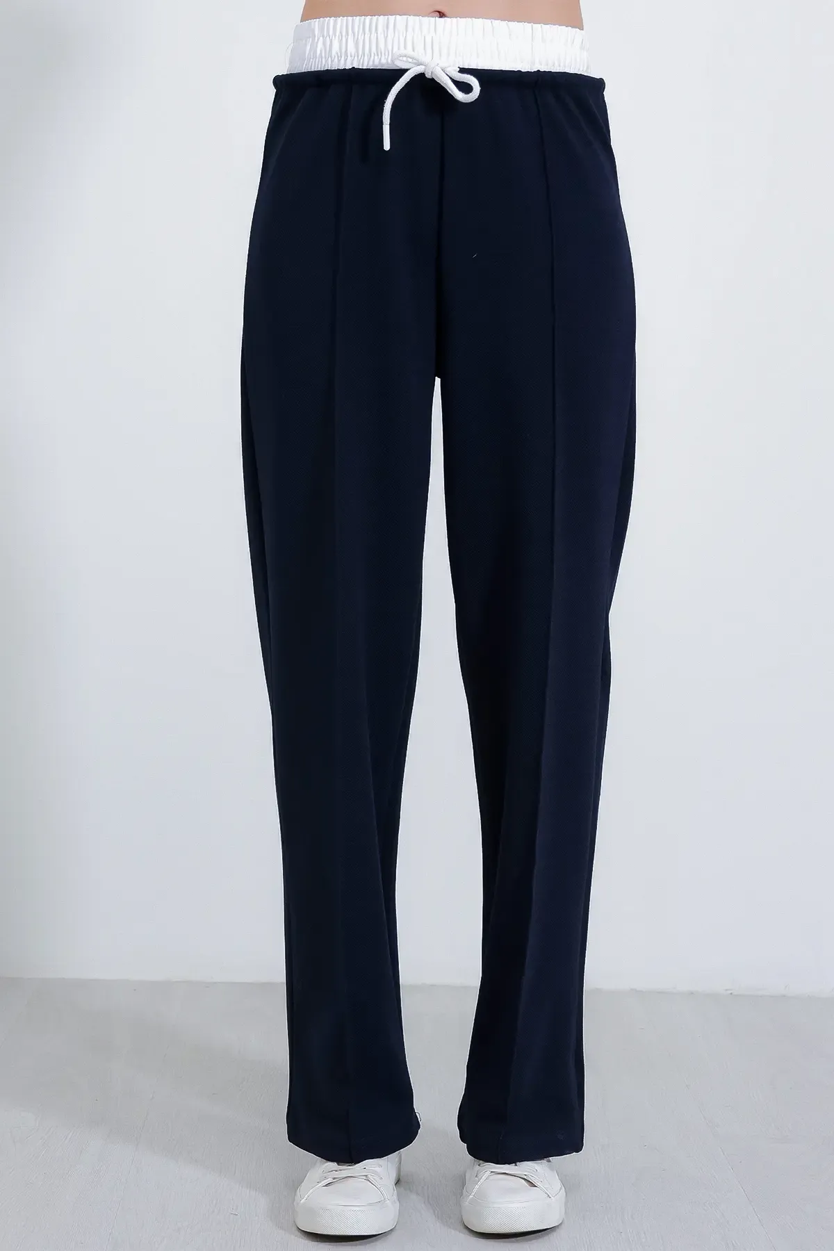 Kadın Lacivert Bol Paça Çımalı Pantolon 6662