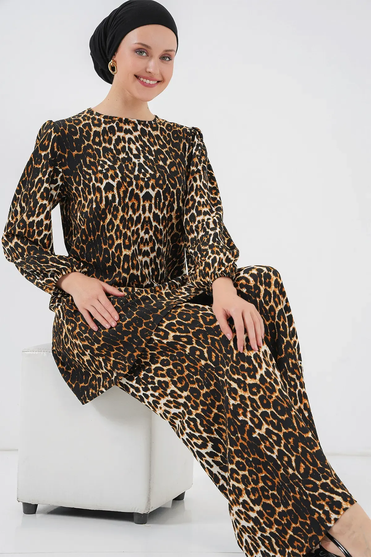 Kadın Leopar Tunik Pantolon Alt Üst Takım 6663