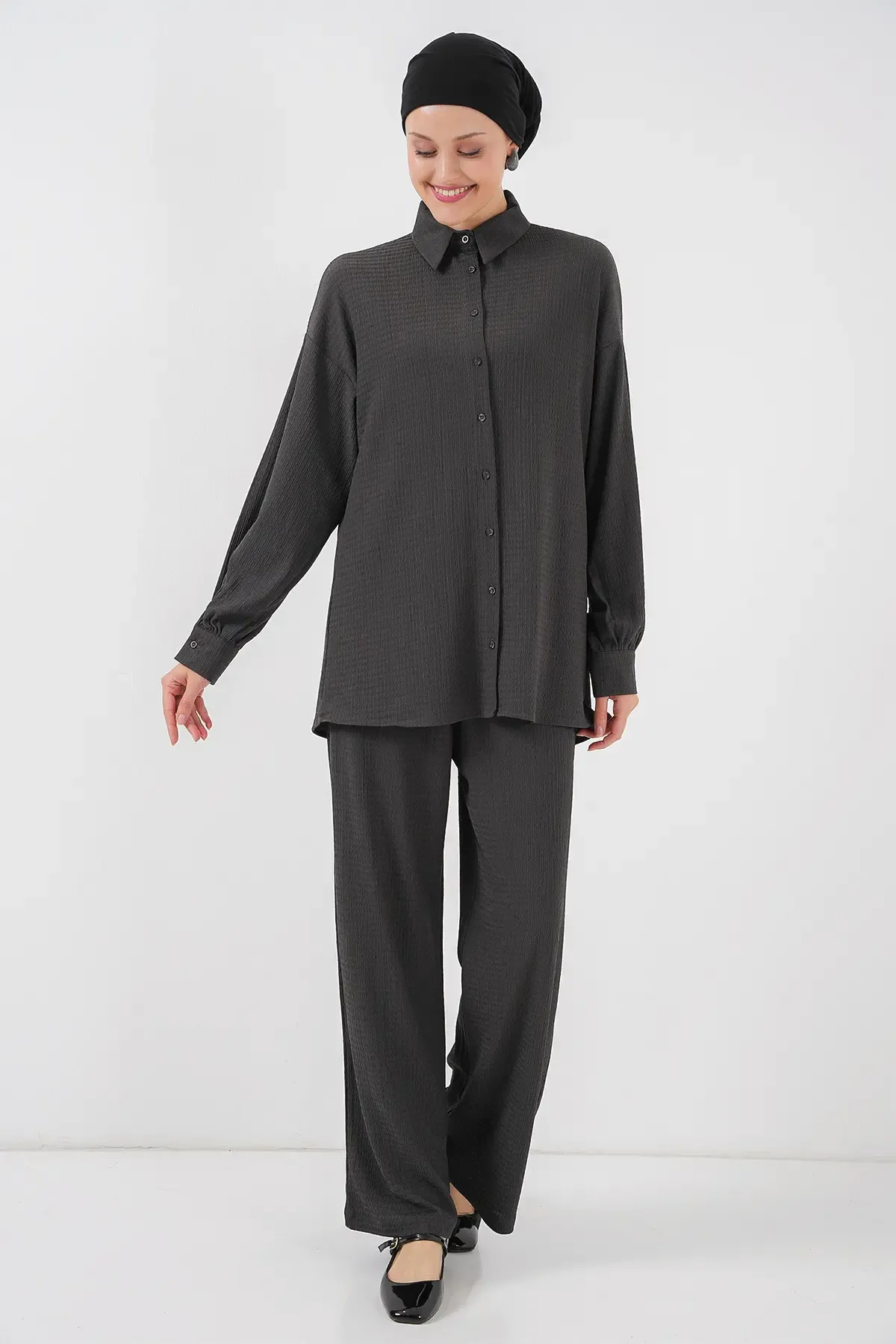Kadın Örme Tesettür Alt Üst Takım 6711 - Antrasit