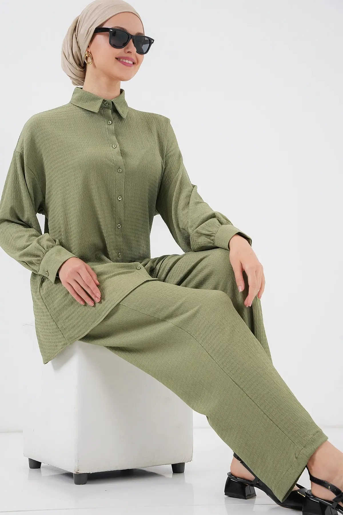 Kadın Örme Tesettür Alt Üst Takım 6711 - Çağla