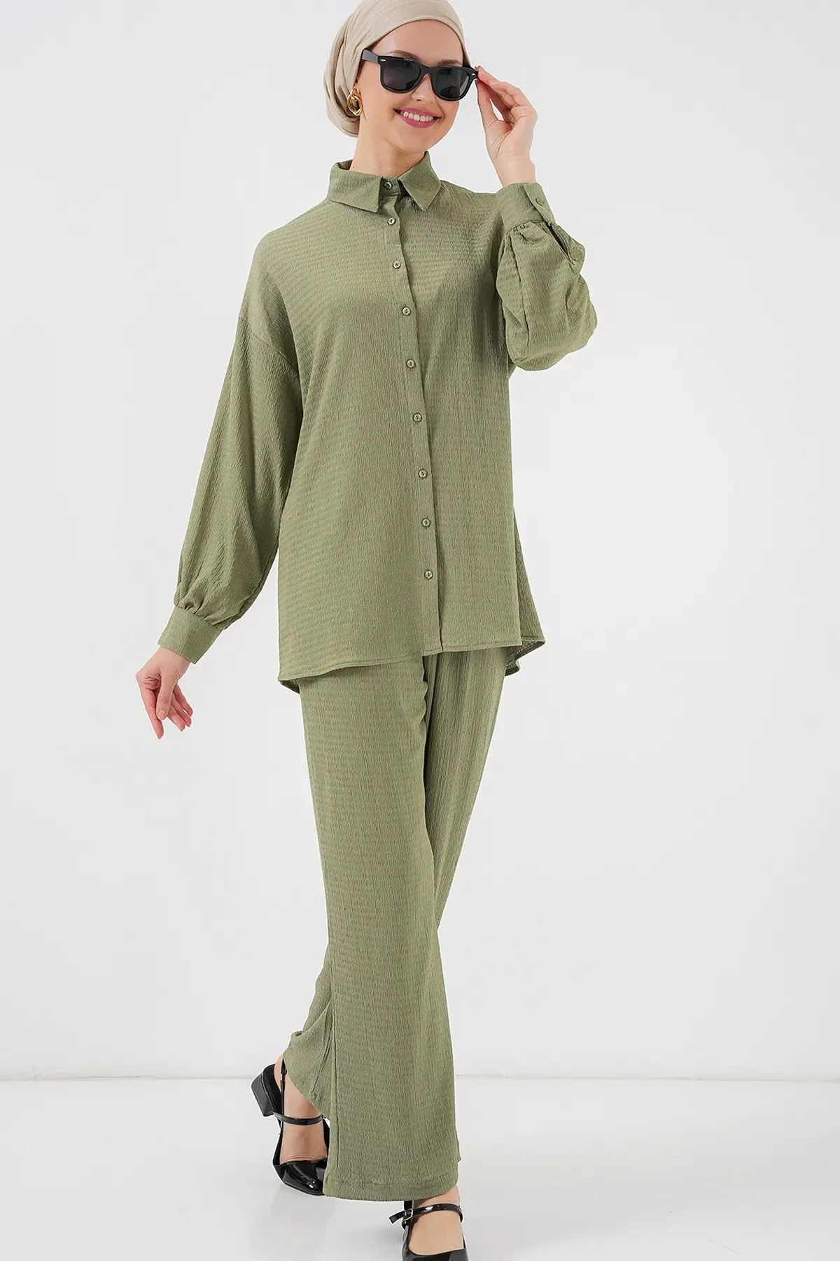 Kadın Örme Tesettür Alt Üst Takım 6711 - Çağla