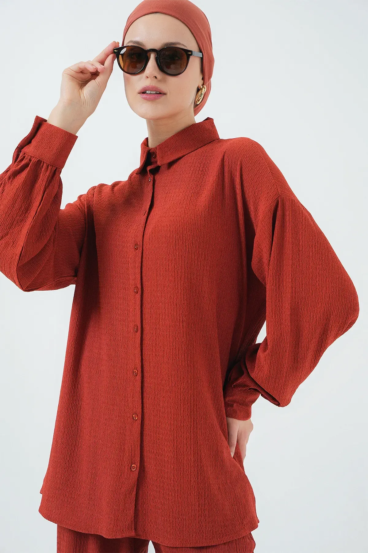 Kadın Örme Tesettür Alt Üst Takım 6711 - Kiremit