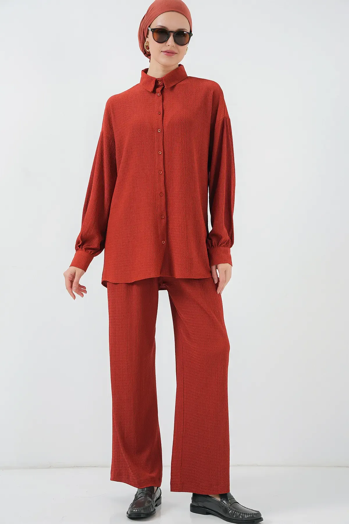 Kadın Örme Tesettür Alt Üst Takım 6711 - Kiremit